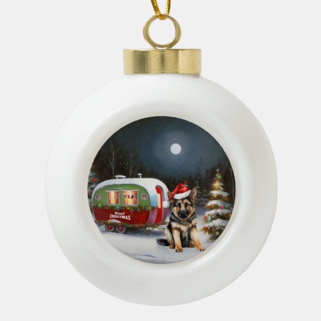 Boule En Céramique Hiver Allemand Berger Caravane Noël Aventure (Devant)
