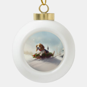 Boule En Céramique hiver de neige de Noël beagle
