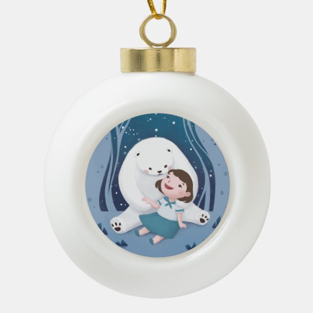 Boule En Céramique Illustration de l'ours polaire et de l'enfant (Devant)