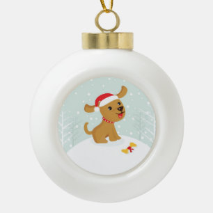 Boule En Céramique Illustration mignonne d'un chiot dans la neige