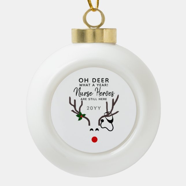 Boule En Céramique Infirmière Noël Stethoscope Reindeer Custom (Devant)