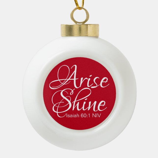 Boule En Céramique Inspirationnel Lever et Foi brillante Noël Rouge (Devant)