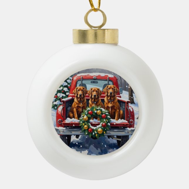 Boule En Céramique Irish Red Setter Christmas Red Truck Holiday (Devant)