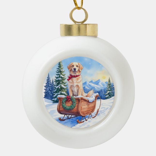 Boule En Céramique Irish Setter Enjoying Christmas Sleigh Ride Winter (Devant)
