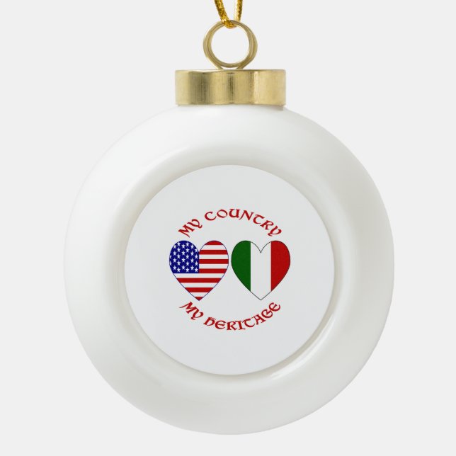 Boule En Céramique Italie USA Drapeau Coeurs Pays Patrimoine (Devant)