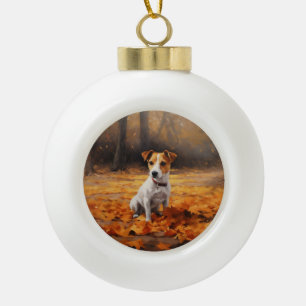 Boule En Céramique Jack Russell à l'automne Feuilles automne Inspire