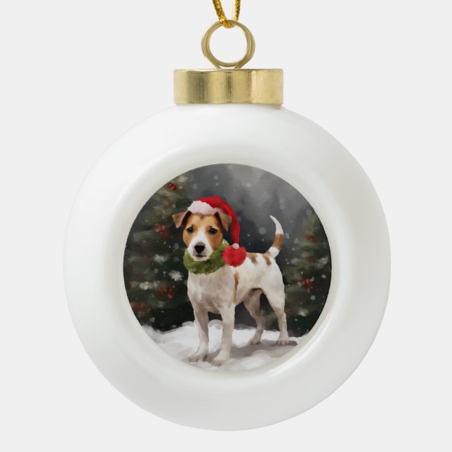 Boule En Céramique Jack Russell Chien à Noël de neige (Devant)