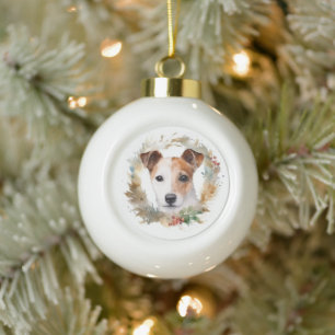 Boule En Céramique Jack Russell Christmas Wreath Festive Pup