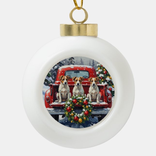 Boule En Céramique Jack Russell Terrier Christmas Red Truck Holiday (Devant)
