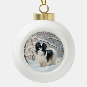 Boule En Céramique Japanese Chin Noël neige laisse tomber