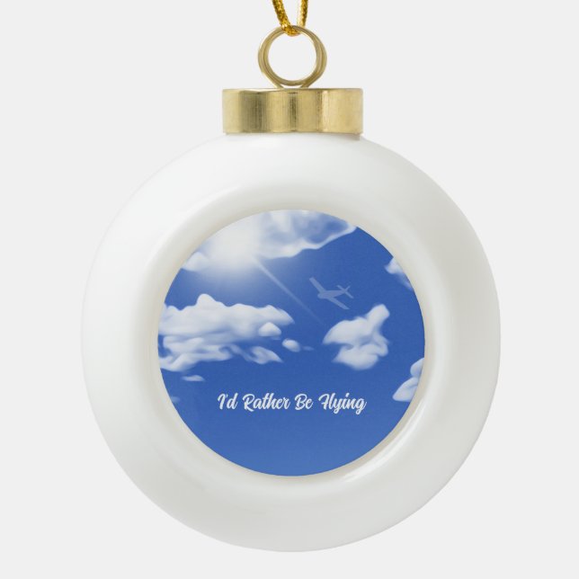 Boule En Céramique "Je préférerais voler" Avion Tour de Noël (Devant)