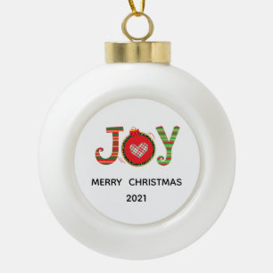 Boule En Céramique Joie de Noël Rouge Vert Vacances 