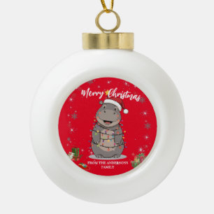 Boule En Céramique Joli arbre de Noël hippopotame safari Noël carreau