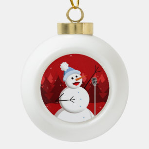Boule En Céramique Joli Chant Snowman Noël Rouge