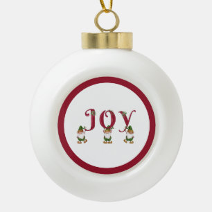 Boule En Céramique JOY Christmas Elves tenant des Lettres