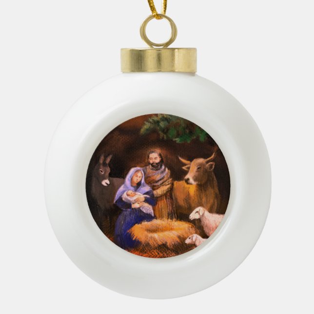 Boule En Céramique Joyeuse nativité de Noël (Devant)