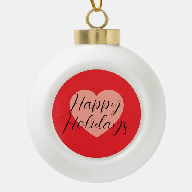 Boule En Céramique Joyeuses fêtes Joyeux Noël Temps de Noël Coeur (Devant)