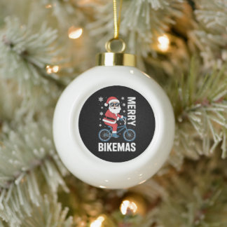 Boule En Céramique Joyeux Bikemas Santa à Vélo Flocons Noël