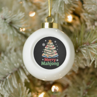 Boule En Céramique Joyeux Mahjong Noël Tuiles Arbre Xmas Fêtes