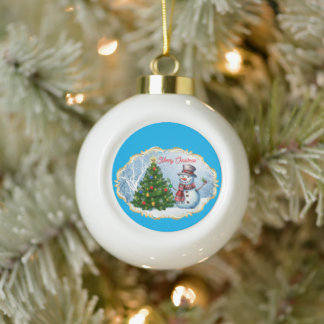 Boule En Céramique Joyeux Noël Bonhomme de Neige Arbre Mignon