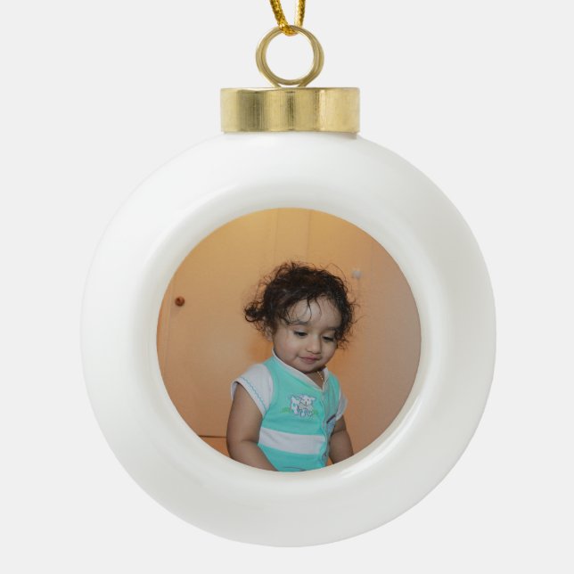 Boule En Céramique Joyeux Noël brillant Photo Bébé Enfant Famille mig (Devant)