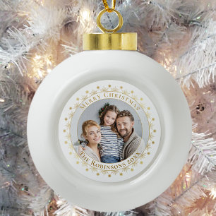 Boule En Céramique Joyeux Noël Elegant Gold Snowflake Photo