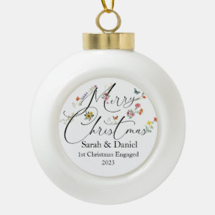 Boule En Céramique Joyeux Noël Fleur sauvage 1er Noël Engagé