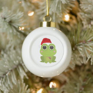 Boule En Céramique Joyeux Noël Grenouille Chapeau de Père Noël Fête d