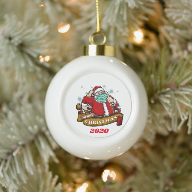 Boule En Céramique Joyeux Noël Père Noël portant un masque (Arbre)