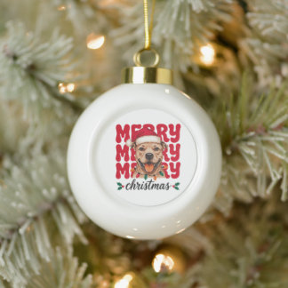 Boule En Céramique Joyeux Noël Pit Bull Chien Sourire Chapeau de Père