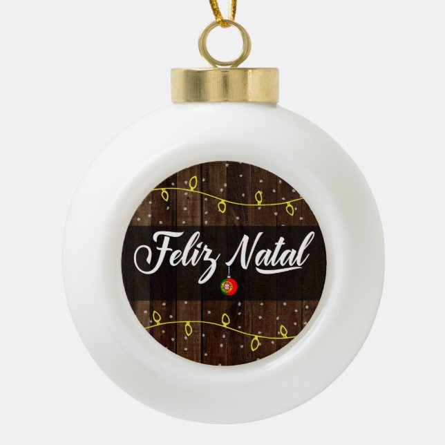 Boule En Céramique Joyeux Noël portugais, rustique natal de Feliz (Devant)
