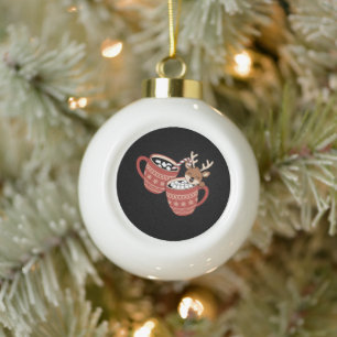 Boule En Céramique Joyeux Noël Renne Mignon Famille Noël Café 