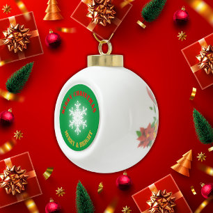 Boule En Céramique Joyeux Noël vert, rouge et or  