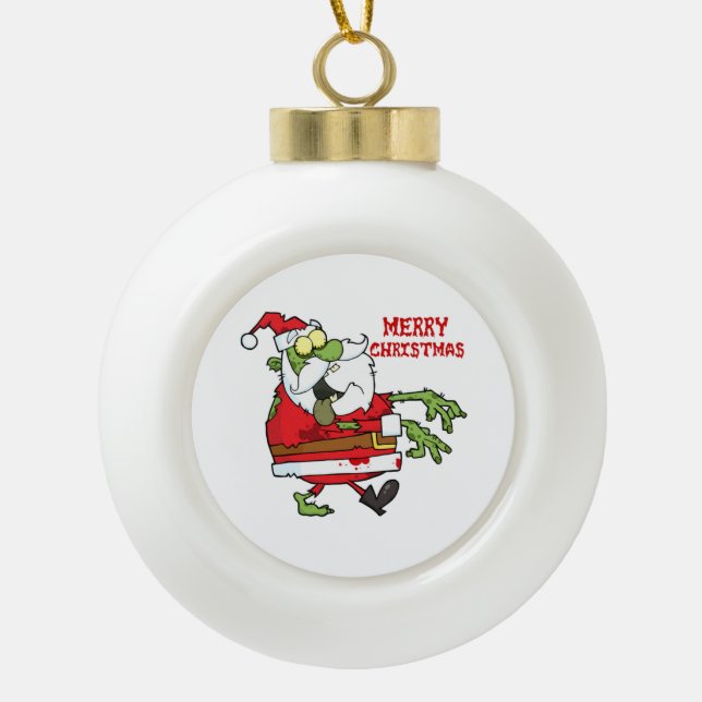 Boule En Céramique Joyeux Noël Zombie Père Noël (Devant)