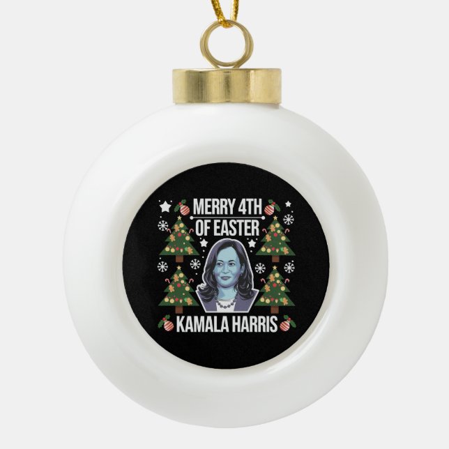 Boule En Céramique Kamala Harris Noël Père Noël Joyeux 4 de Pâques (Devant)