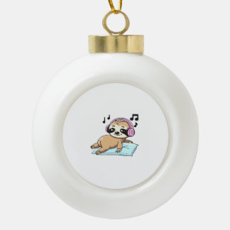 Boule En Céramique Kawaii Chibi Paresseux Écoutant de la Musique � Dé