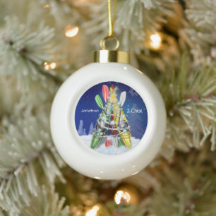Boule En Céramique Kayak Christmas Tree nom personnalisé et année
