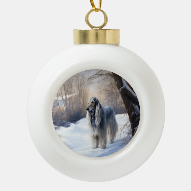 Boule En Céramique La Hanche Afghane Laisser Neige Noël (Devant)