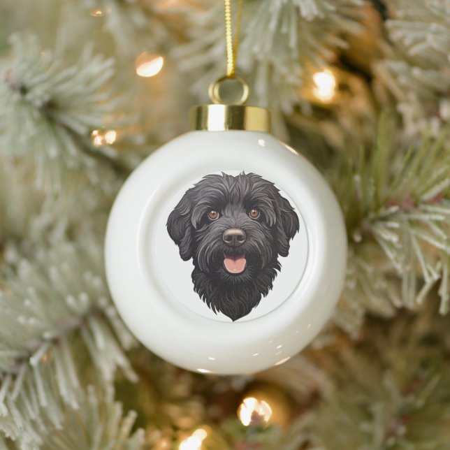 Boule En Céramique Labradoodle Chien noir (Arbre)