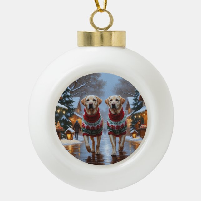 Boule En Céramique Labrador Dogs Christmas Snow Holiday (Devant)