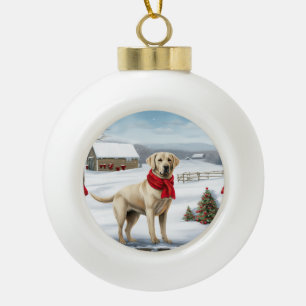 Boule En Céramique Labrador Retriever Chien dans la neige Noël