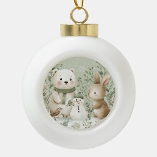 Boule En Céramique Lapin de l'ours de la forêt d'hiver Bonhomme de ne