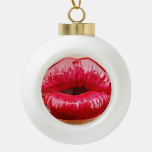 Boule En Céramique Les lèvres embrassent l'ornement intérieur de Noël