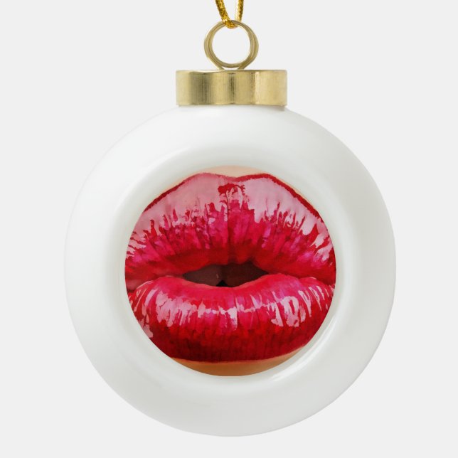 Boule En Céramique Les lèvres embrassent l'ornement intérieur de Noël (Devant)