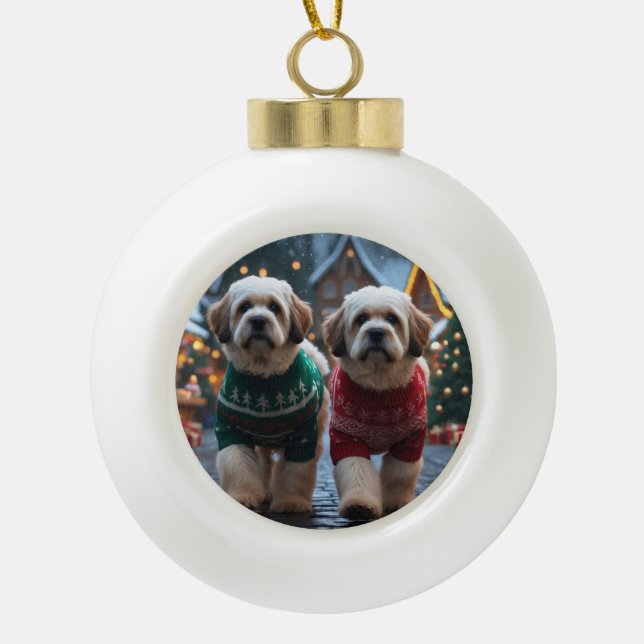 Boule En Céramique Lhasa Apso Dogs Christmas Snow Holiday (Devant)