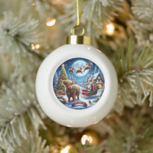 Boule En Céramique Livraison de vacances de Highland Père Noël Vache
