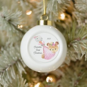 Boule En Céramique Livraison spéciale de l'ours Premier Noël du bébé