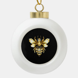 Boule En Céramique Logo Faux Gold Foil Bee Polygonal sur Noir