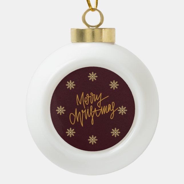 Boule En Céramique Luxury Burgundy & Gold Merry Christmas Bauble  (Devant)