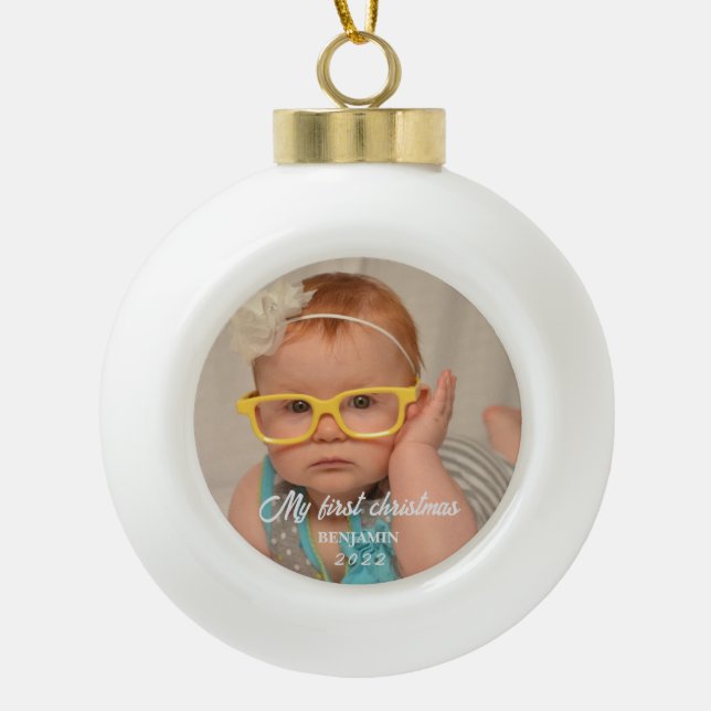 Boule En Céramique Ma première photo bébé de Noël (Devant)